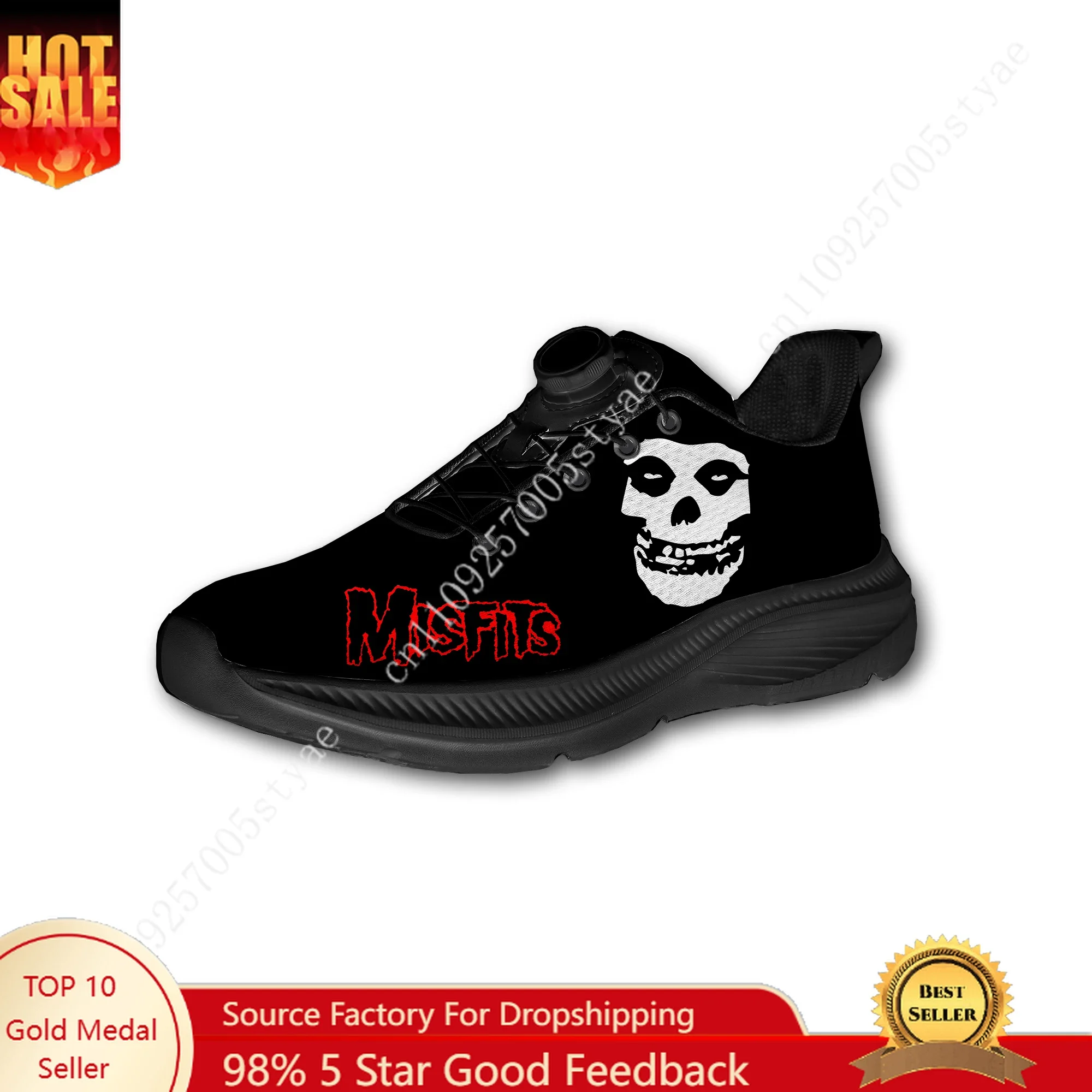 

Misfits Band Custom Walking Shoes Men Woman Rotating Button Without Laces Shoe Design Logo Lightweight Sneakers Unisex