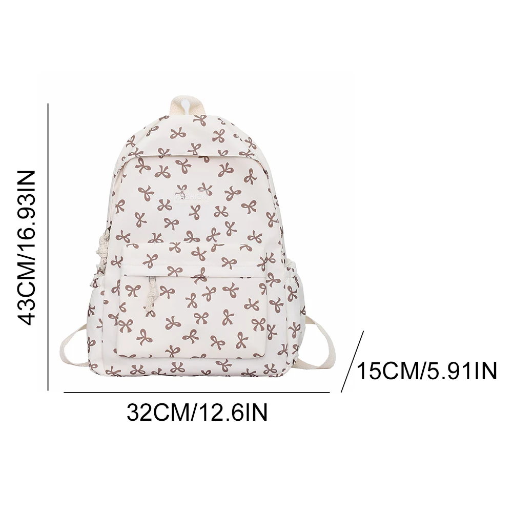 Nylon Student Backpack Bow Printed for Girls Women Schoolbag Adjustable Strap Travel Bag Cute Knapsack Rucksack