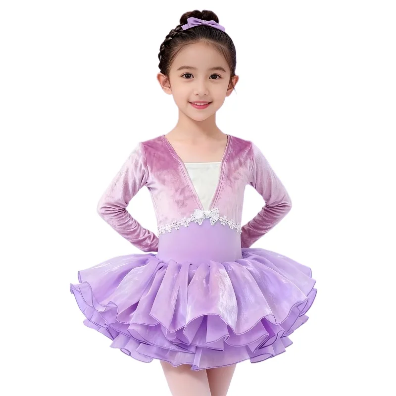 

Leotards for Girls Ballet Dress New Children's Dance Clothes Velvet Practice Clothes Ballet Long-sleeved Performance Clothes Set