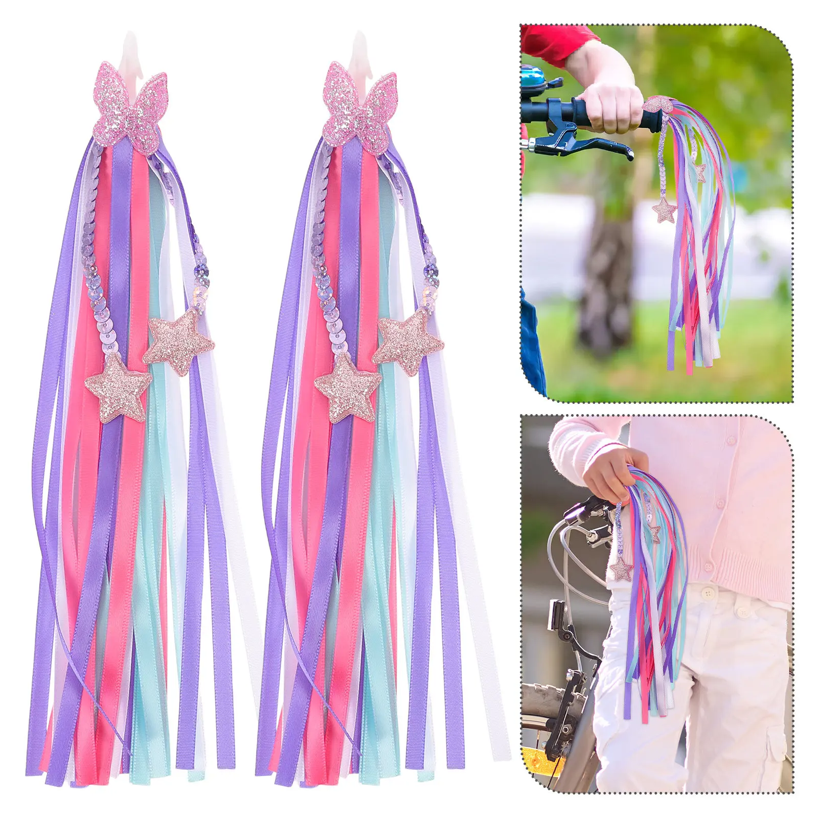 

4Pcs Bike Handlebar Tassel Ribbons Star Colorful Scooter Balance Bike Handlebar Decorations