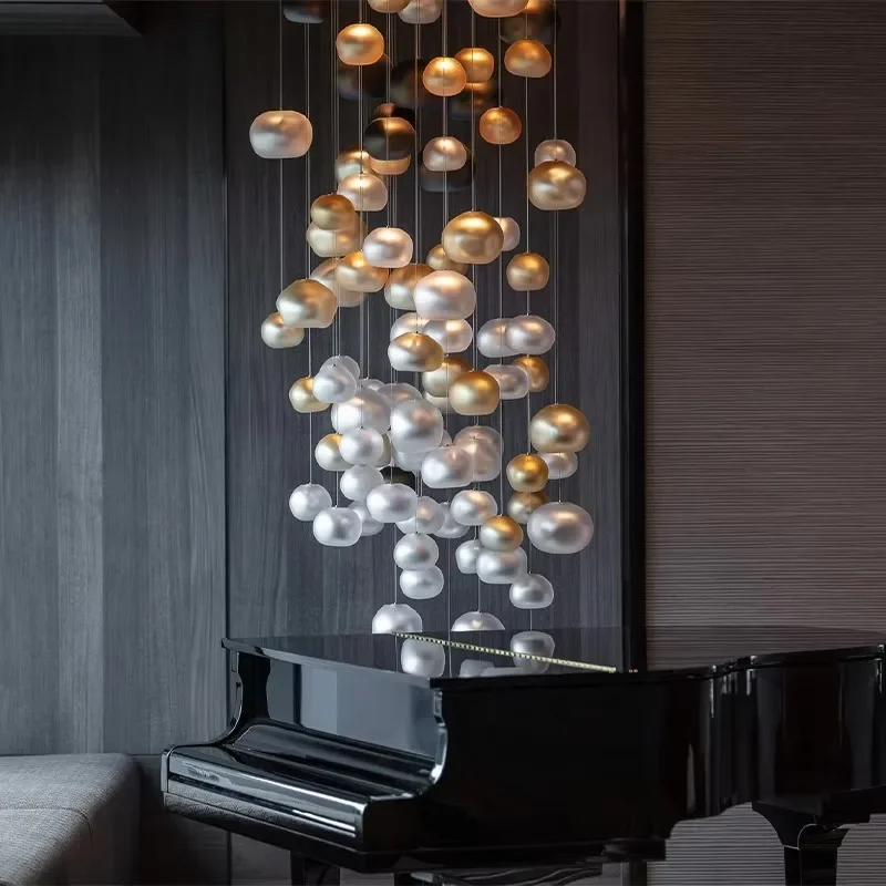 Lámpara de araña de perlas de lujo, iluminación personalizada, estilo moderno, decoración interior, gran proyecto, escalera residencial