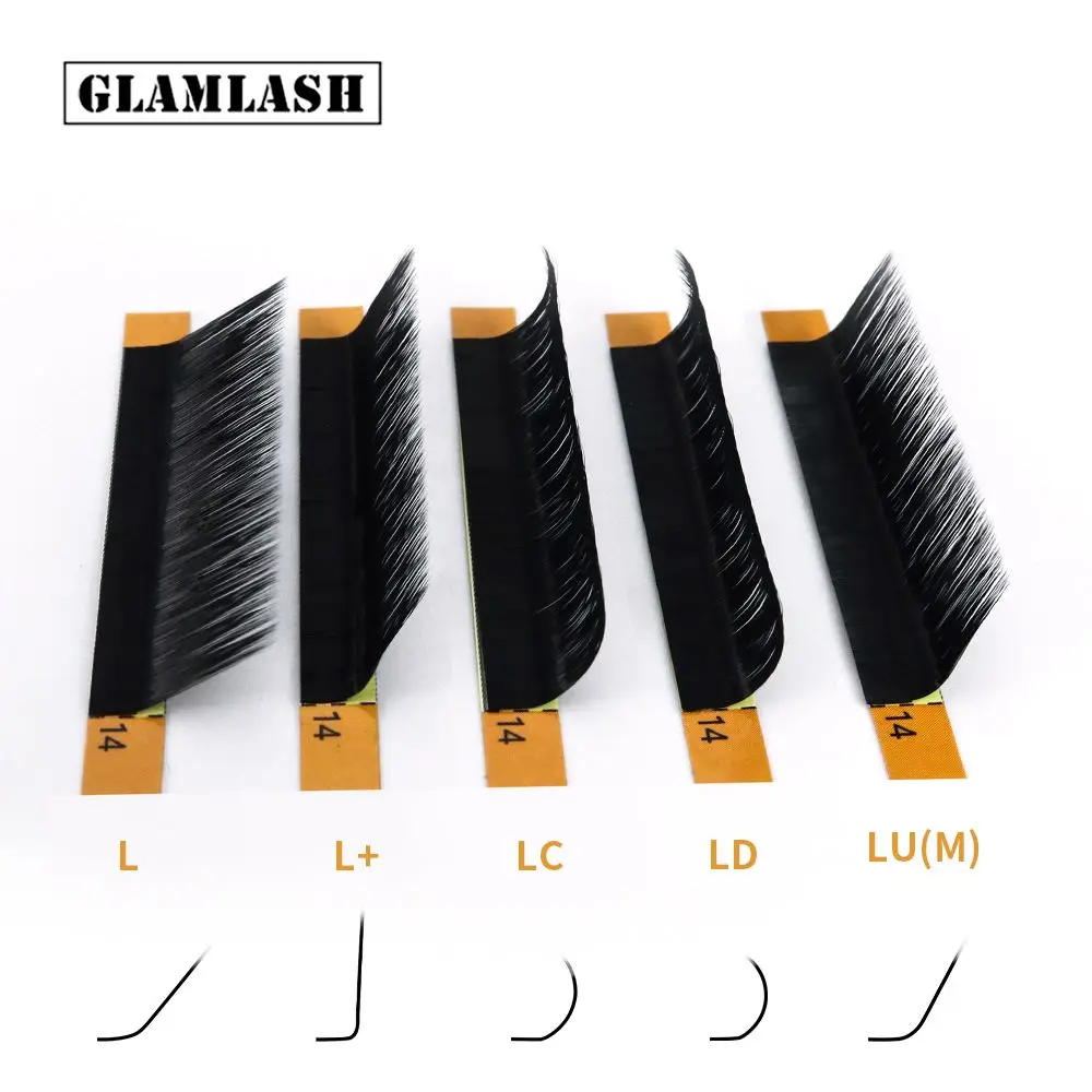 GLAMLASH L/L +/LC/LD/LU(M)/N curl 16 righe estensioni ciglia finte visone nero materiale 7-15mm vassoio misto L curl trucco ciglia