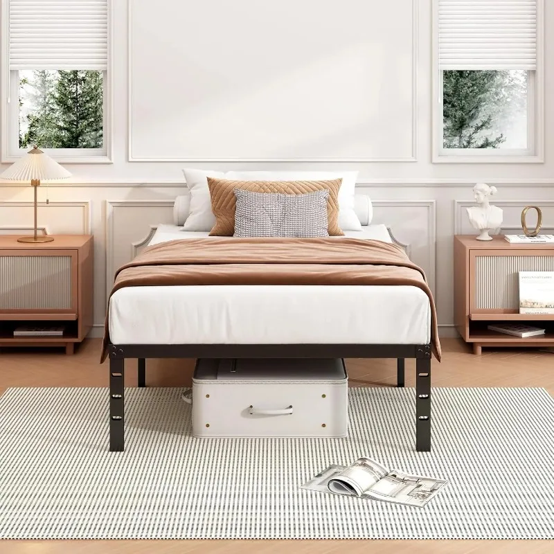 No Box Spring Needed, Heavy Duty18 Inch Twin Bed Frame - Sturdy Metal Platform Twin Size,