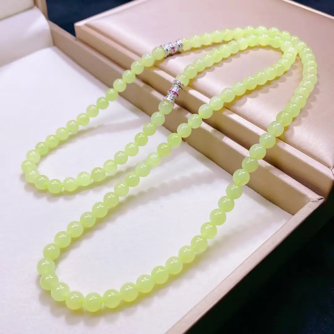 6mm Natural Light Green Hetian Jade 3-Way Wear Jewelry, Multi-Use Beaded Chain Can Be Necklace & Bracelet For Daily Matching