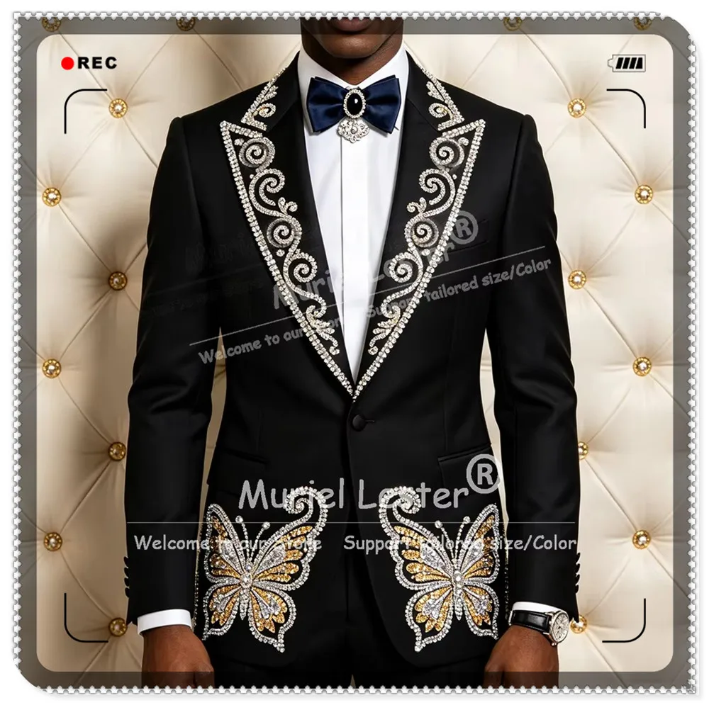 

Gorgeous Men's Suit For Wedding Slim Fit Diamond Beaded Jacket Pants 2 Piece Sets Groom Tuxedo Slim Fit Man Banquet Prom Blazer