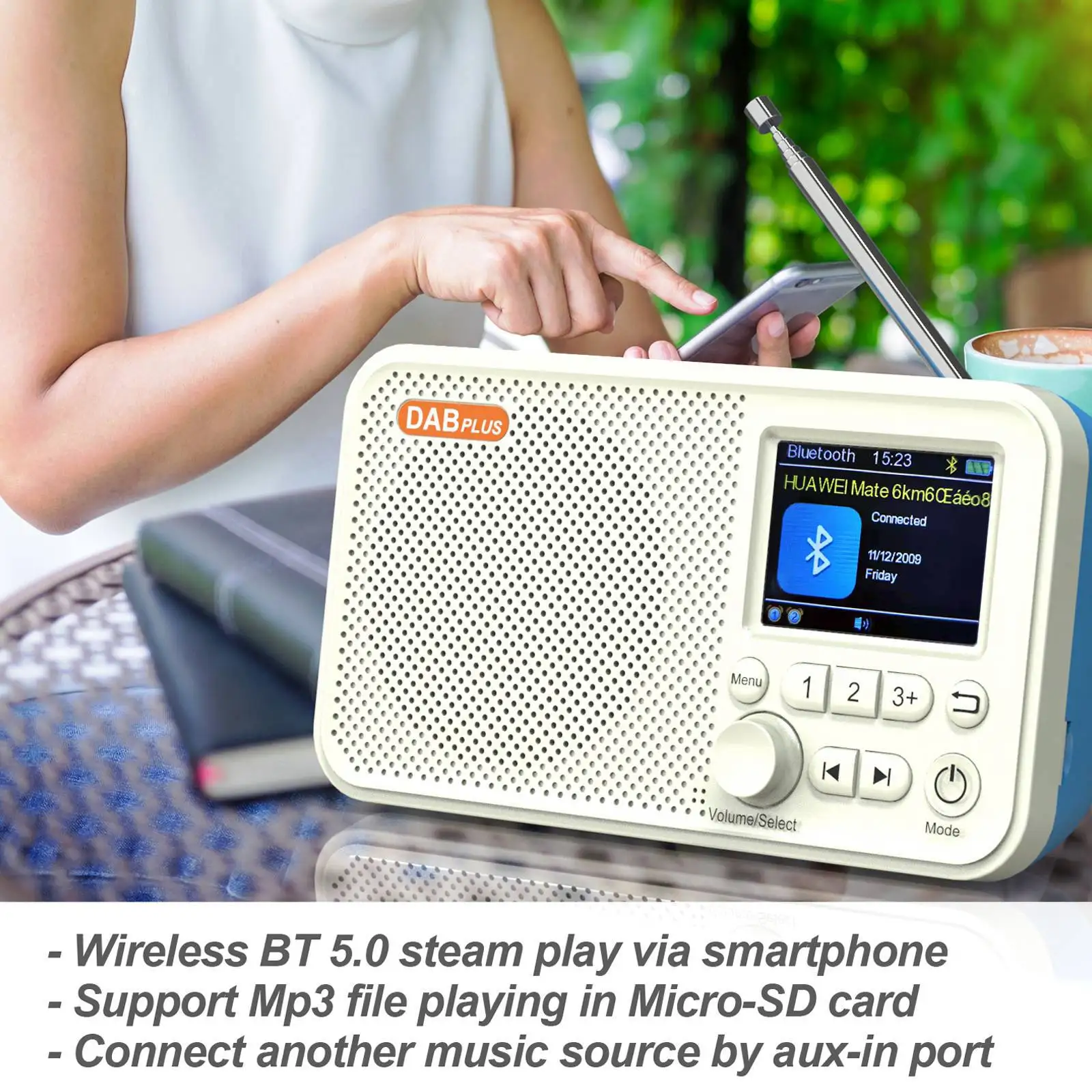 Portable DAB/DAB+ & FM Digital Radio with Bluetooth and TF Card Mp3 Play, 2.4 Inch Colour LCD Screen