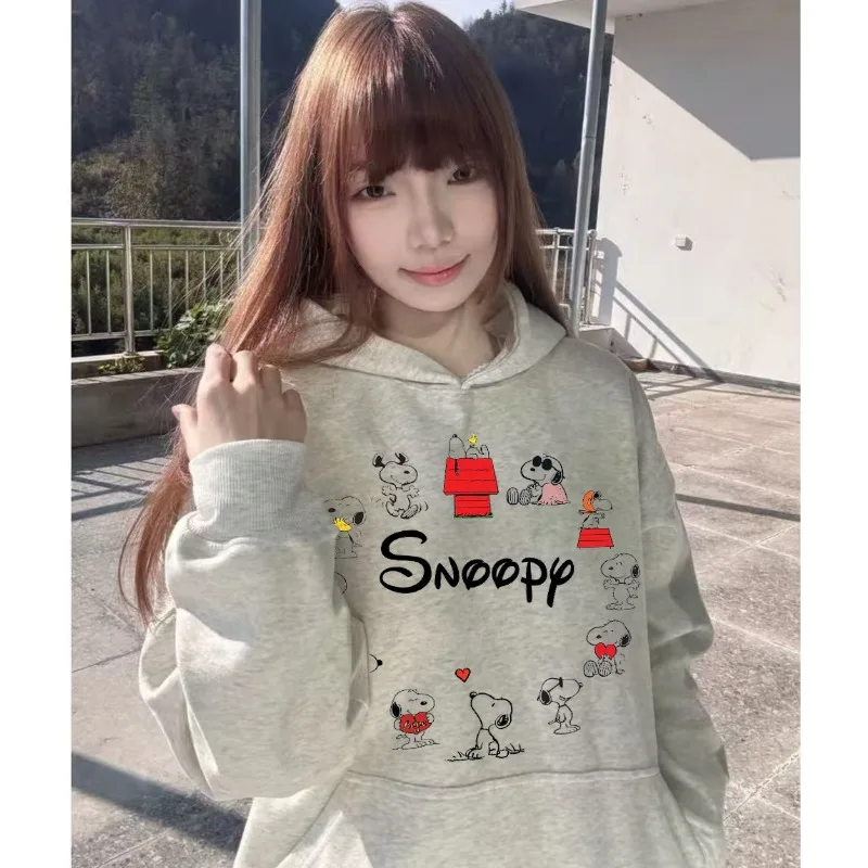 Peanuts Snoopy-Sudadera con capucha estampada con múltiples patrones para mujer, Sudadera con capucha holgada informal para otoño e invierno, Top para pareja Harajuku