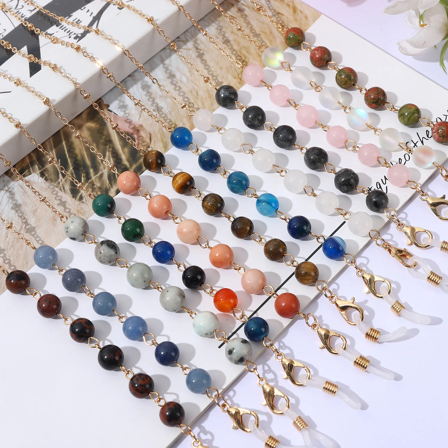 Natural Stone Beads Eyeglass Chain Fashion Agate Anti-slip Sunglasses Cord Lanyard Reading Glasses Holder Mask Chain for Unisex