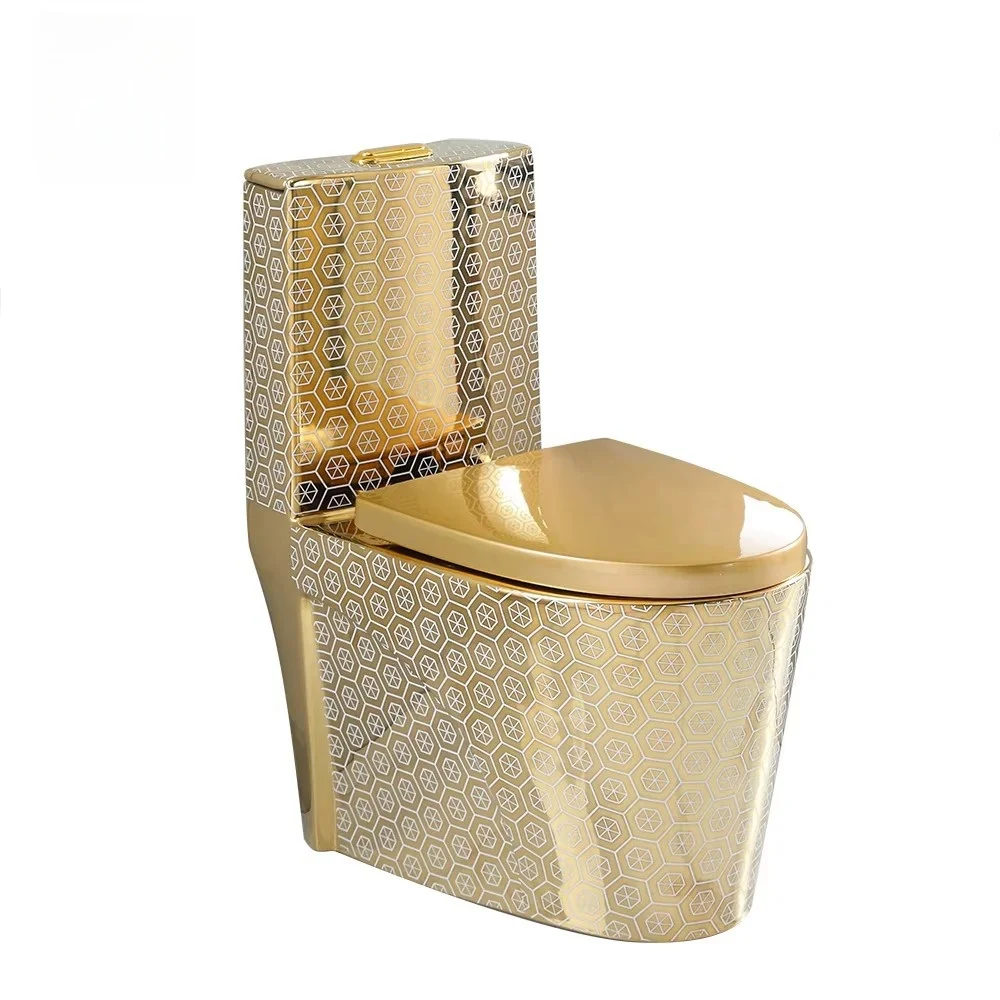Deluxe All-in-One Bathroom Equipment Ceramic Toilet Set and Basin Gold Toilet