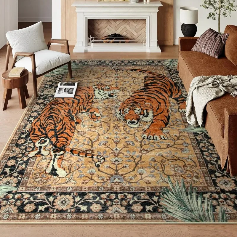 Moynesa Tiger Bohemian Rug for Living Room Retro Tiger Print Carpet Leopard Carpets Dining Room Indoor Doormat Kitchen Area Rug - view 3