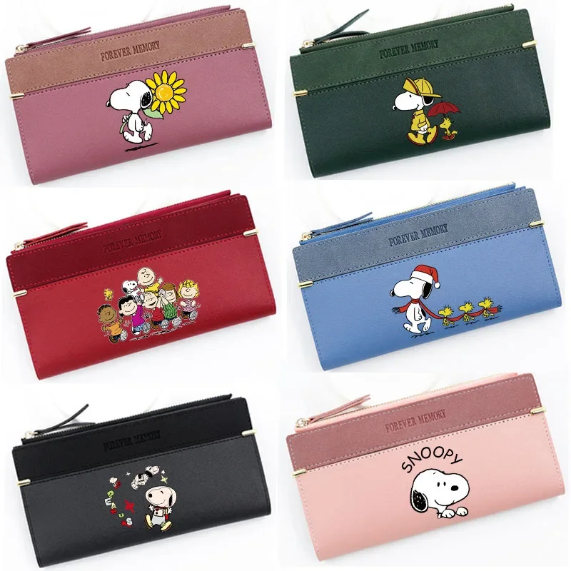 Kawaii Snoopy Wallets Women Long Purses Fashion Handbags Coin Purse Cards Holder PU Leather Billfold Storage Bag Gifts