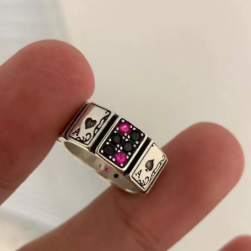 Wholesale 1Pc Adjustable Playing Cards Open Cuff Finger Rings Luxury Vintage Jewelry Men Gift Party for Women Girls