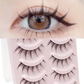 DINGSEN Fake Eyelash Anime Lashes 5 Pairs Little Devil Eyelashes Natural Daily Makeup Manga Eyelashes Clear Band Eyelashes 1