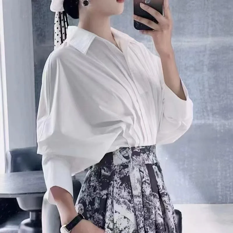 

Новая модная свободная женская рубашка SuperAen с оригинальным дизайном и асимметричными складками, белая