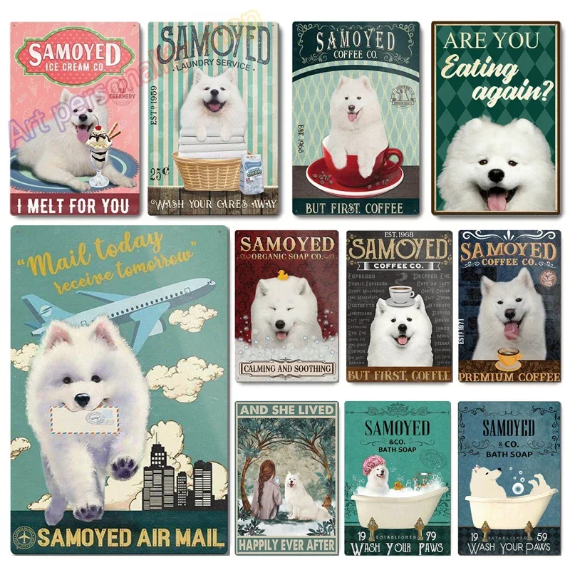 

Samoyed Dog & Co. Настенный металлический плакат для мытья мыла или мытья лап, 12X8 дюймов