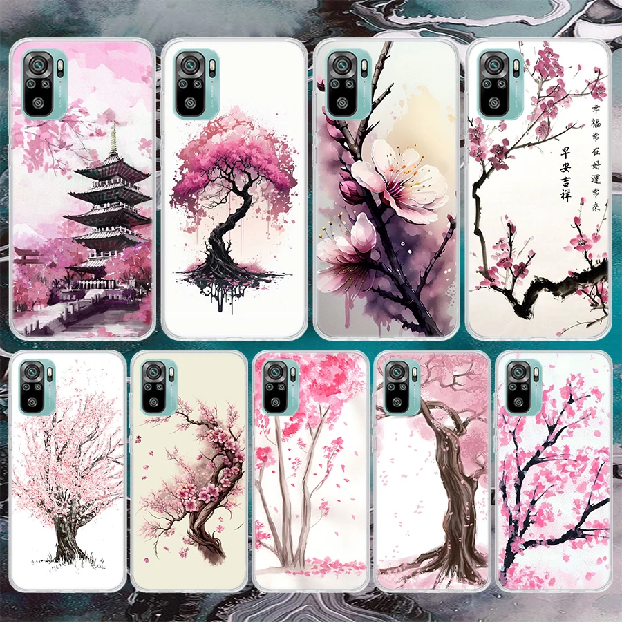 Cherry Blossom Tree Soft Phone Case For Xiaomi Redmi Note 12 12S 13 11 11S 10 Pro 10S 11T 9 9S 8T 8 11E Plus 7 Pattern Cover Cas