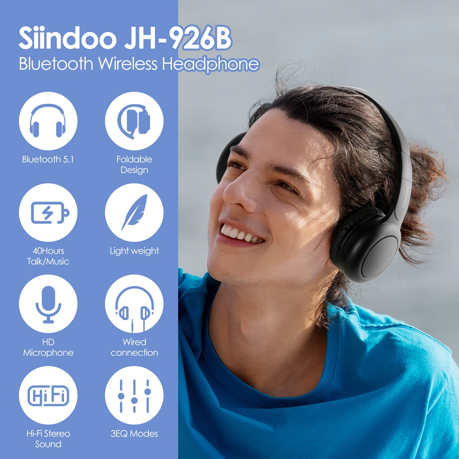 Siindoo Không Dây Bluetooth Tai Nghe Trẻ Em Có Thể Gấp Gọn Tai Nghe Stereo Siêu Bass Giảm Ồn JH-926B Có Mic Cho Ipad