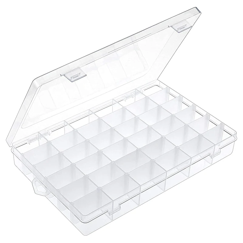 

36 Grids Clear Plastic Organizer Box with Adjustable Compartment Dividers Collection Box for Bead Nails Jewelry Art DIY Crafts
