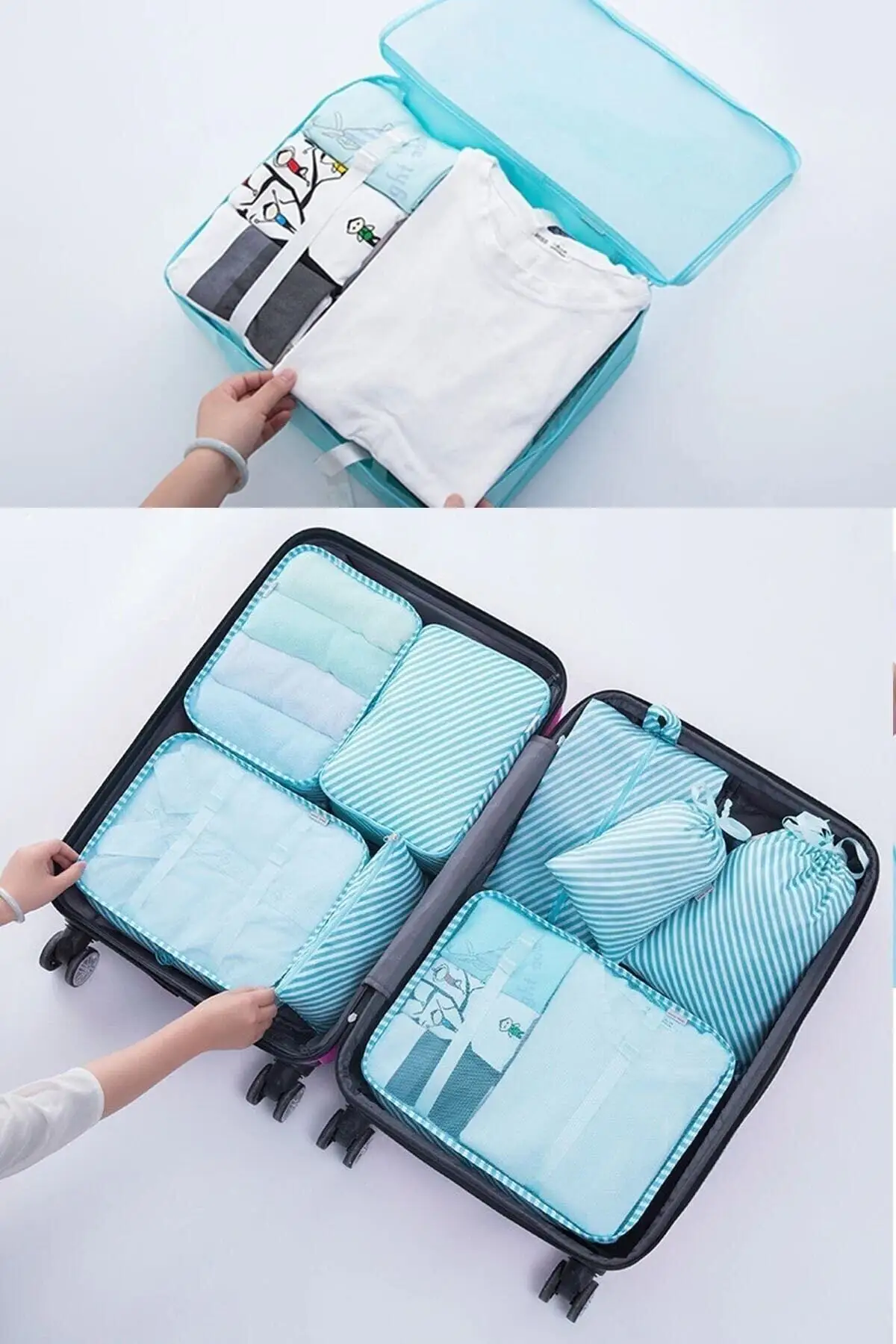 Suitcase Organizer Set of 6 - Blue Striped