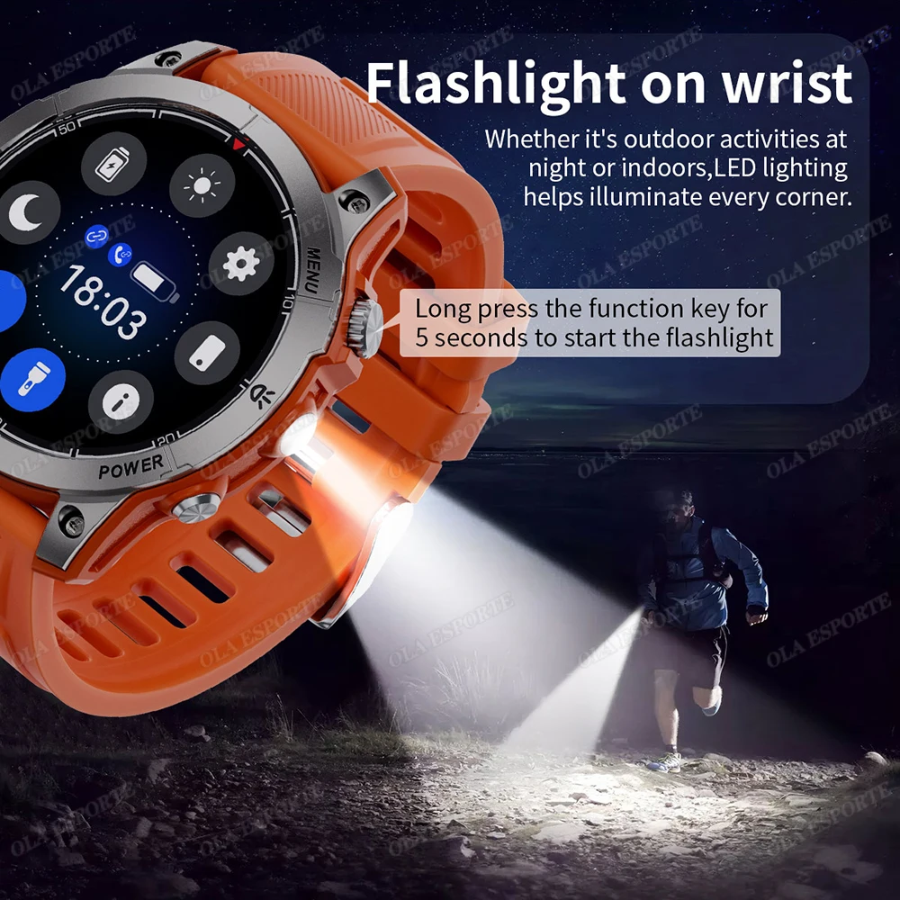 Nuovo GPS Smartwatch Militare Da Uomo Schermo Amoled Torcia Elettrica Monitor di Salute Impermeabile Frequenza Cardiaca Chiamata SmartWatch Da Esterno NFC Donne