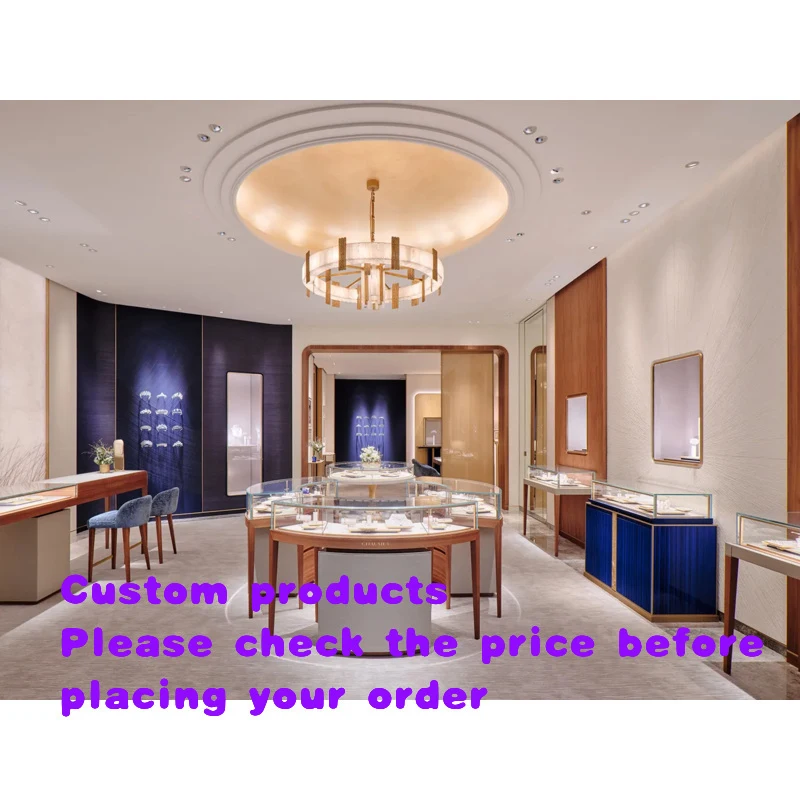 custom.Modern LED Lighting Marble Jewellery Counter Top Display Metal Glass Cabinet Jewelry Display Showcase