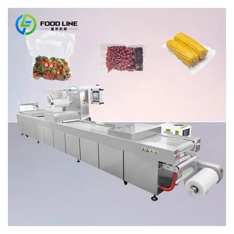 customized Electric Continuous Thermoforming Vacuum Packer for Chicken Tortillas Cheese Deli Meat Automatic Stainless Steel