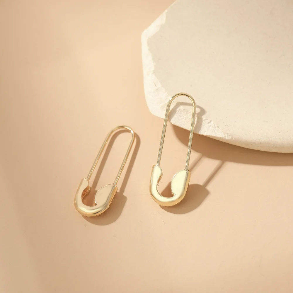 Simple Mini Safe Pin Earrings for Women Metal Gold Color Instagram Style Simple Fashion Jewelry Accessories