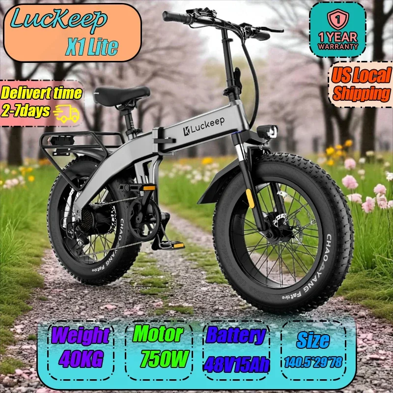 

Электрический велосипед Luckeep X1Lite, городской спорт, двигатель 750 Вт, 48 В, 15 Ач, аккумулятор, электрический велосипед, гидравлические дисковые тормоза, 20x4,0 толстых шин, электровелосипед