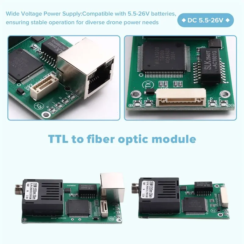 ~【On Sale】TX+RX 2CH 20KM TTL Optical Transceiver Module Kits DC 5.5-26V Optical Terminal Equipment TX 1310 RX 1550Nm