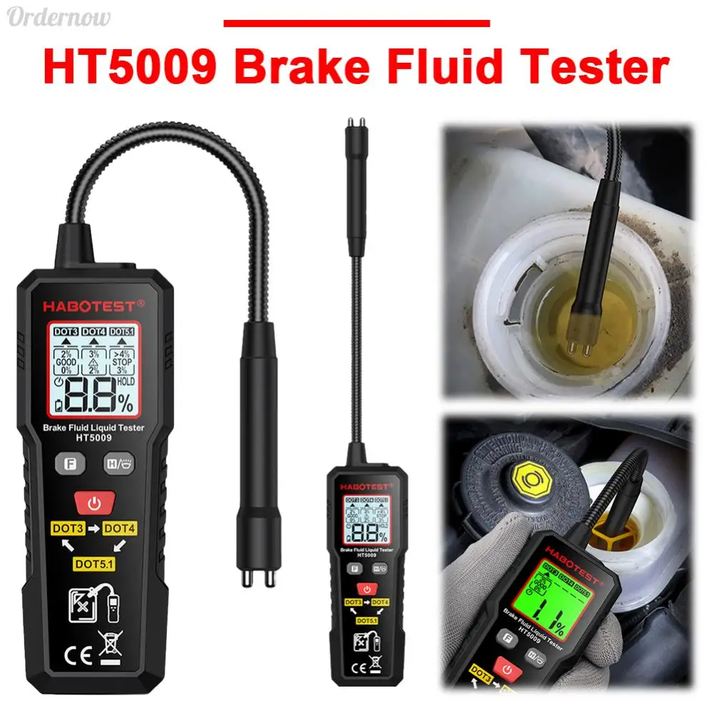 HT5009 Digital Auto Brake Liquid Oil Detector with Backlight Hydraulic Oil Moisture Analyzer Flexible Probe for DOT3 DOT4 DOT5.1