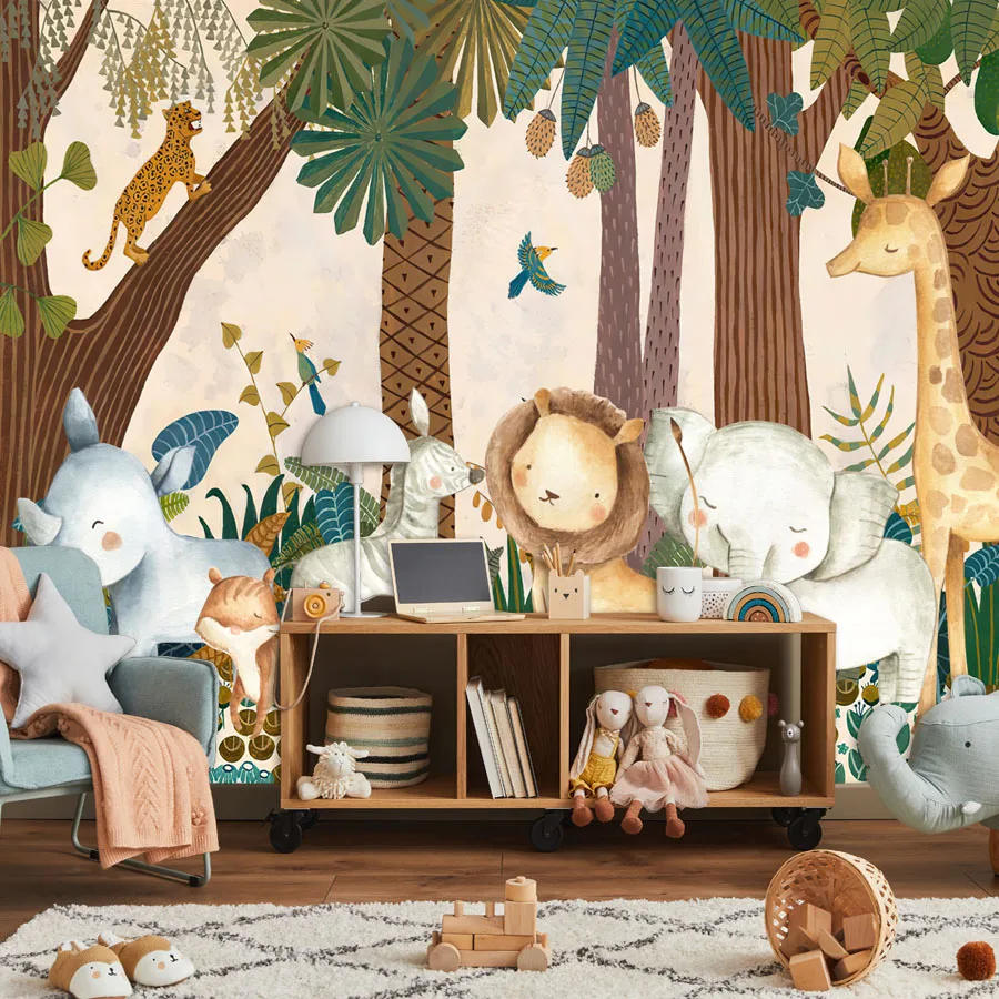 

Removable Peel and Stick Forest Wallpapers Accept for Bedroom Walls Kids Baby Room Safari Animals Cartoon Wall Papers Home Decor