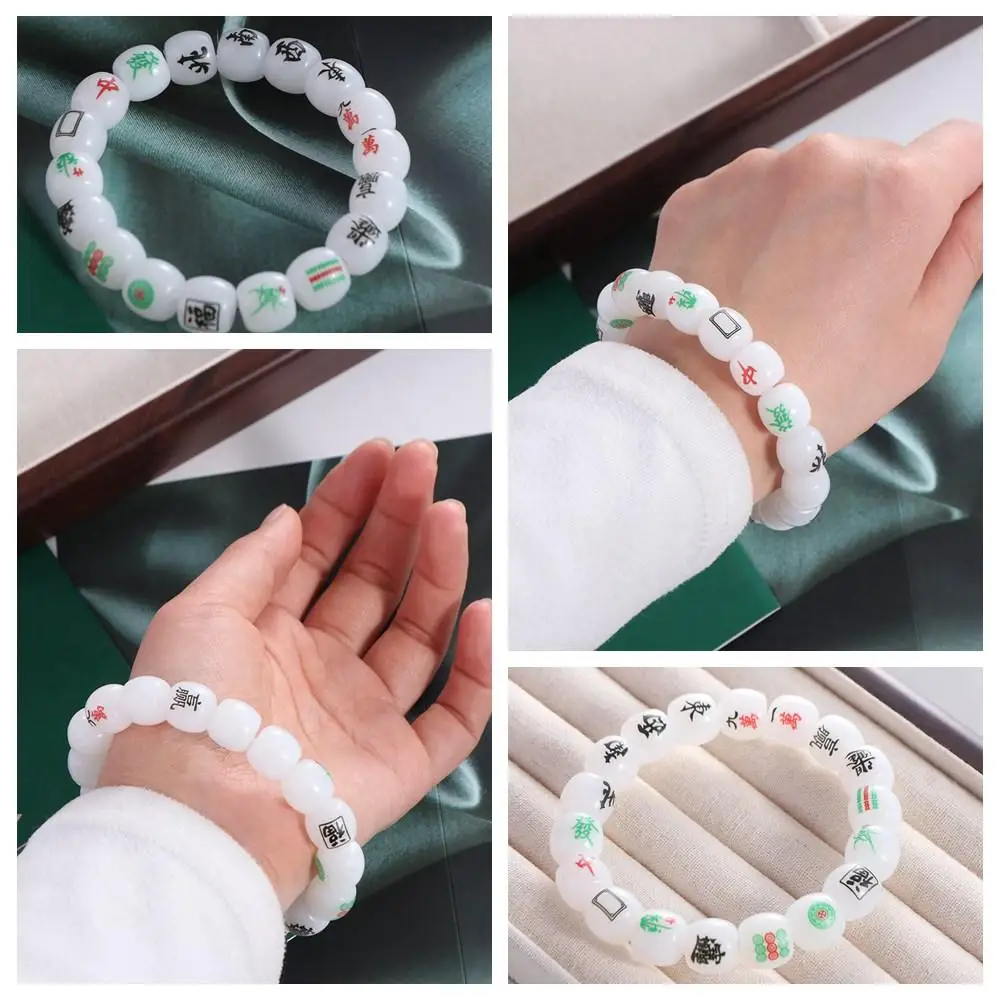 Sweet Elastic Chinese Mahjong Bracelet Lucky Handmade Acrylic Bead Hand Ring Jewelry Accessories Hand Rope Women