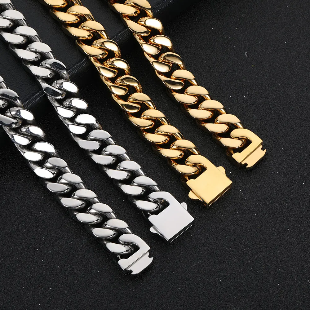 Nuoya Hip Hop Jewelry Stainless Steel Men Flat 4 Side Curb Cuban Link Chain Necklace For Men Drop Shipping