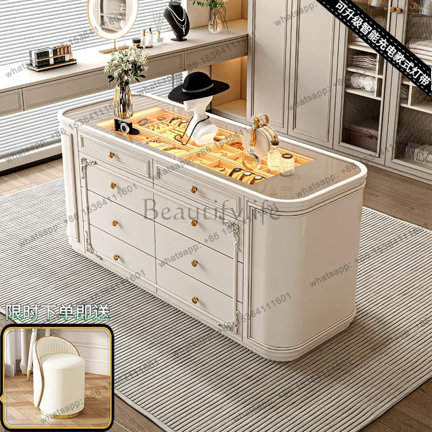 Medieval cream wind solid wood multi-functional drawer storage jewelry cabinet can be customized