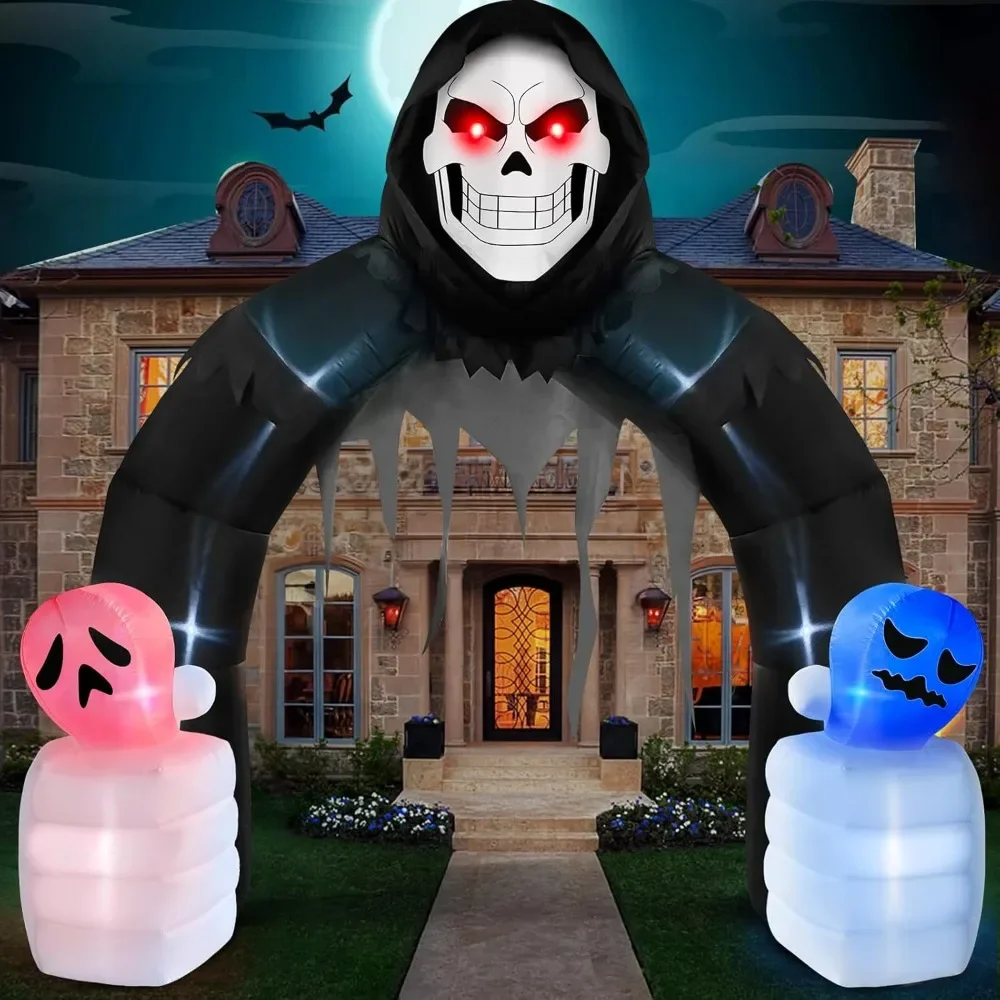 

10 FT Halloween Inflatables Outdoor Decorations, Built-in LED Lights, Scary Reaper Archway, Giant Blow Up Halloween Decorations