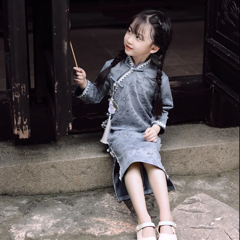 Children's Hanfu Cheongsam 2023 Autumn Winter New Retro Princess Dress Chinese Traditional Qipao Baby Girl Qipao Dress Kids