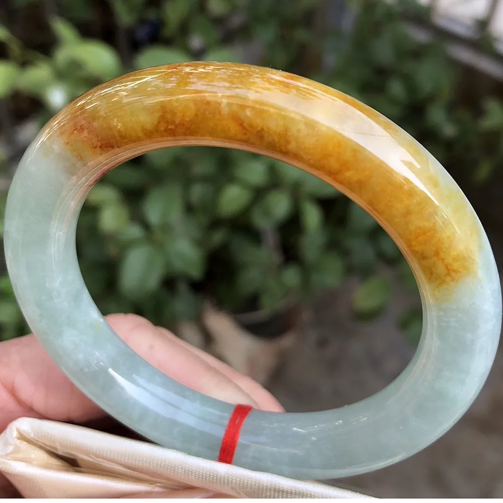 Exquisite Natural Jadeite Bracelet Ice Kind Round Rod Yellow Color Size 11mm Jade Bangles High Quality Handring Perfect Jewelry
