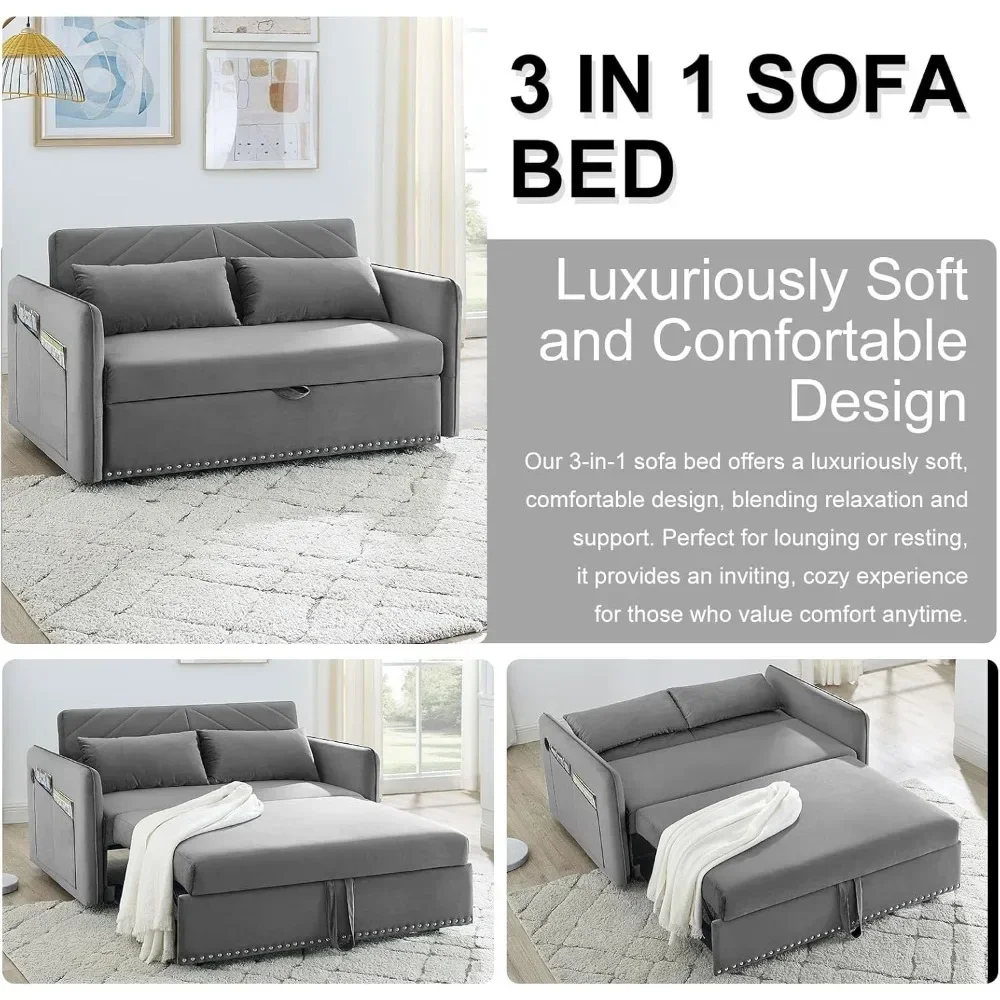 Sofa Bed, 3 in 1 Convertible Sleeper Futon Sofa Bed, 55