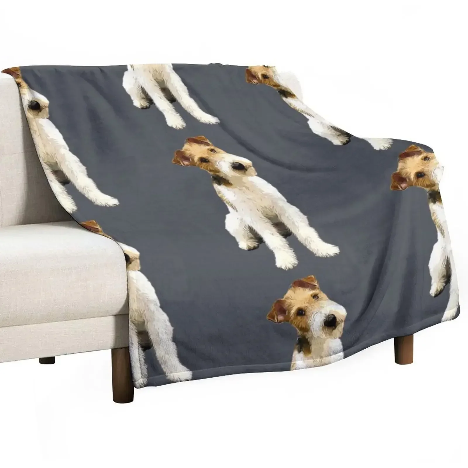 Wire Fox Terrier Head Tilt Throw Blanket Furrys Luxury Hairys Bed linens Blankets