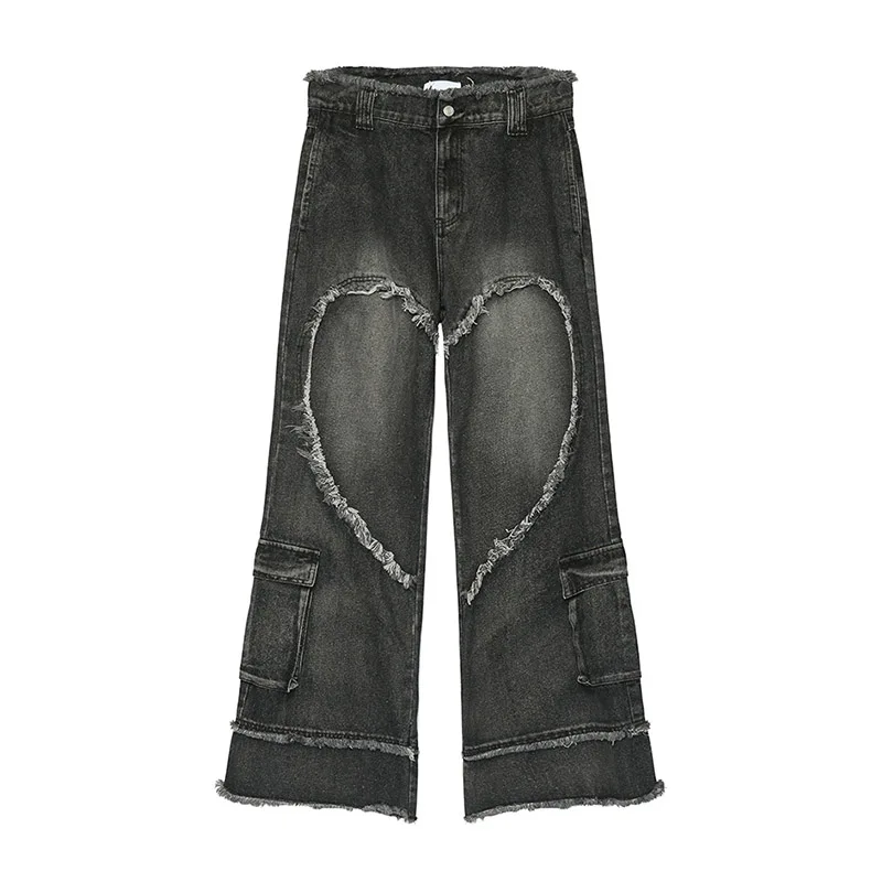 Irregular Patchwork Vintage Jeans Pants Streetwear Baggy Denim Trousers For Male Hi Street Vintage