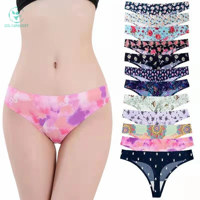 

3PCS Seamless Print Sexy Breathable One-piece Low-rise Underwear for Girls