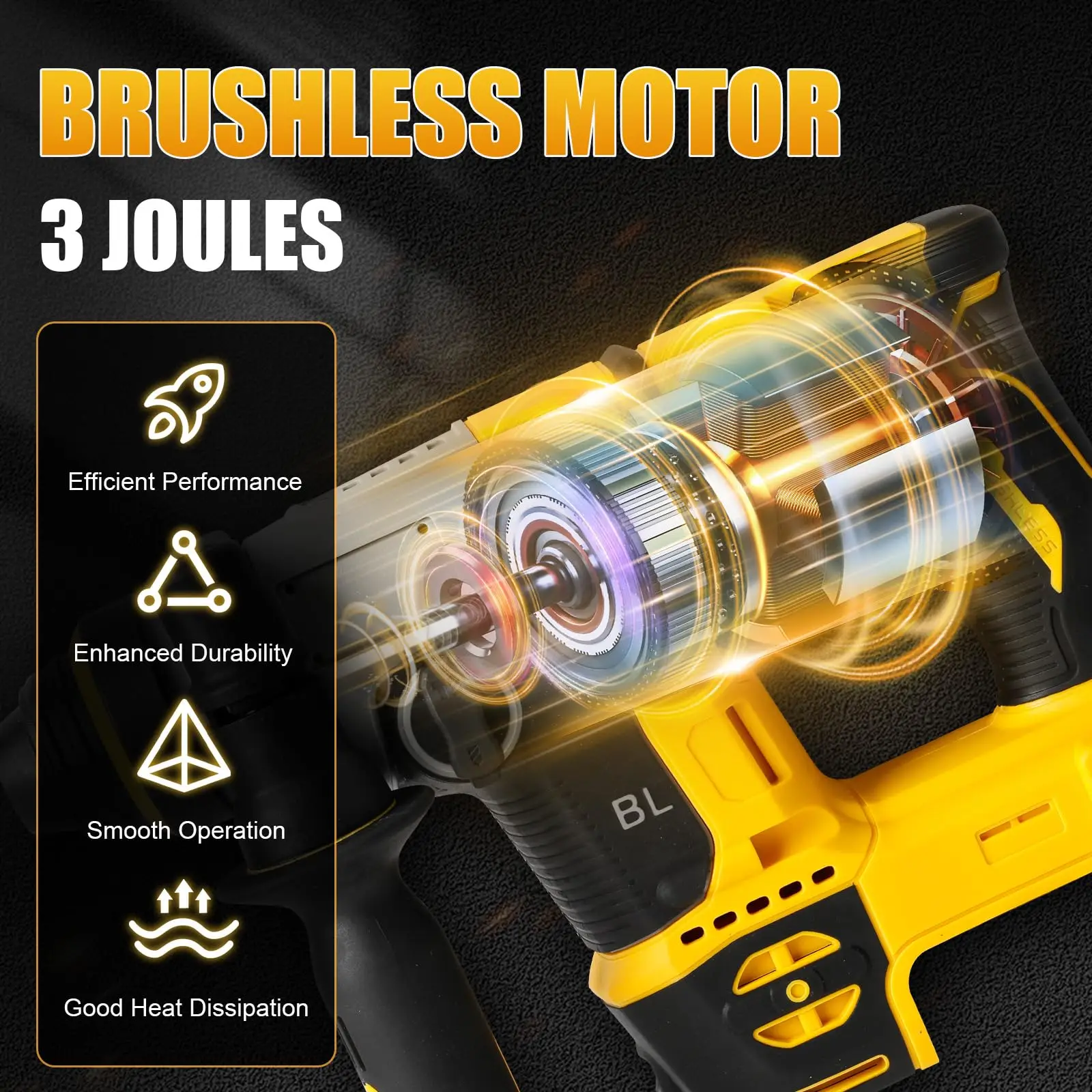 Cordless Hammer Drill SDS-Plus Rotary Hammer Drill for Dewalt 20V Battery 3J Impact Brushless Hammer Drill with 2 Mode Operation