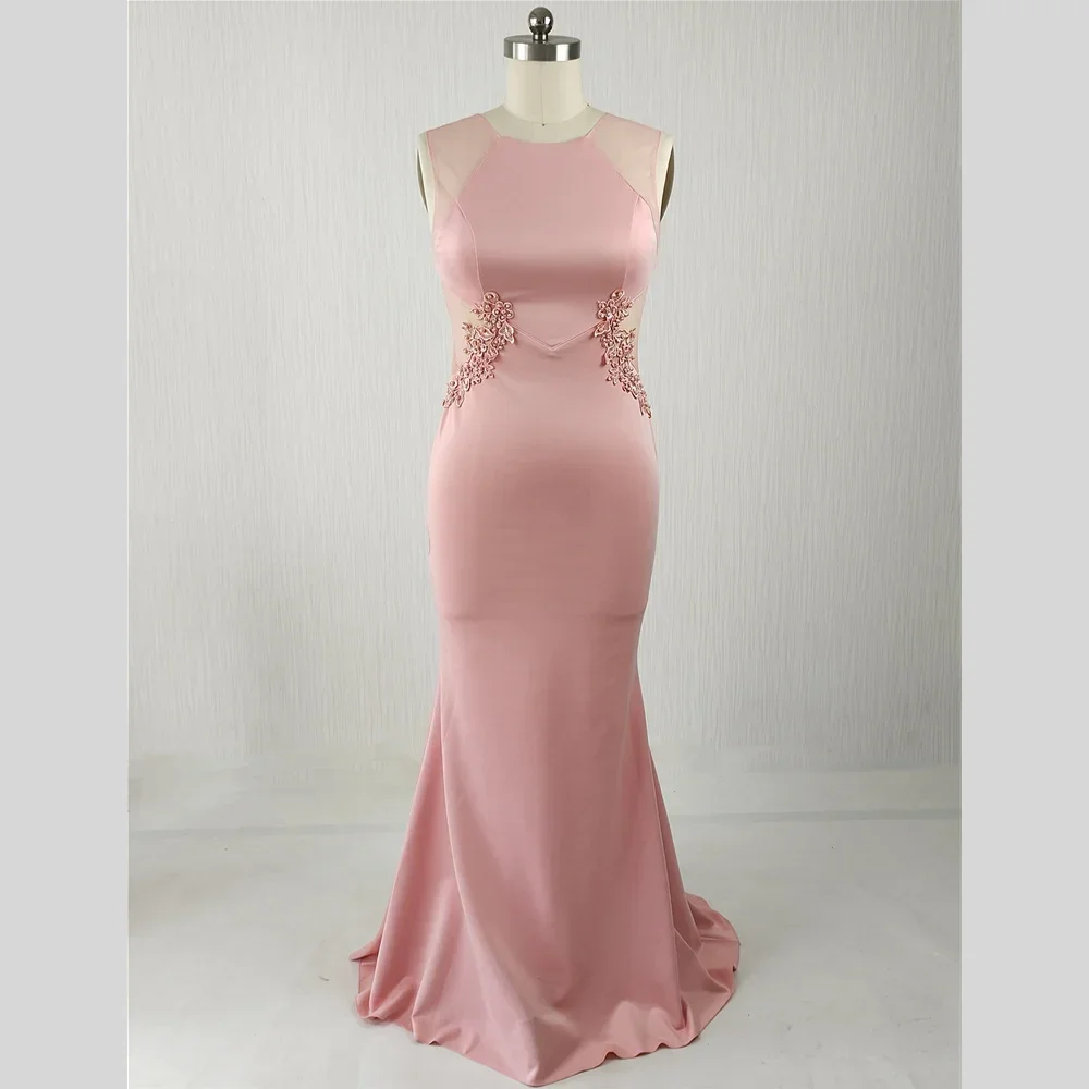 Feelingarden Customized Real Photo Evening Dress Pink Appliques O-neck Mermaid Floor Length Plus size Women Party FOrmal Gowns