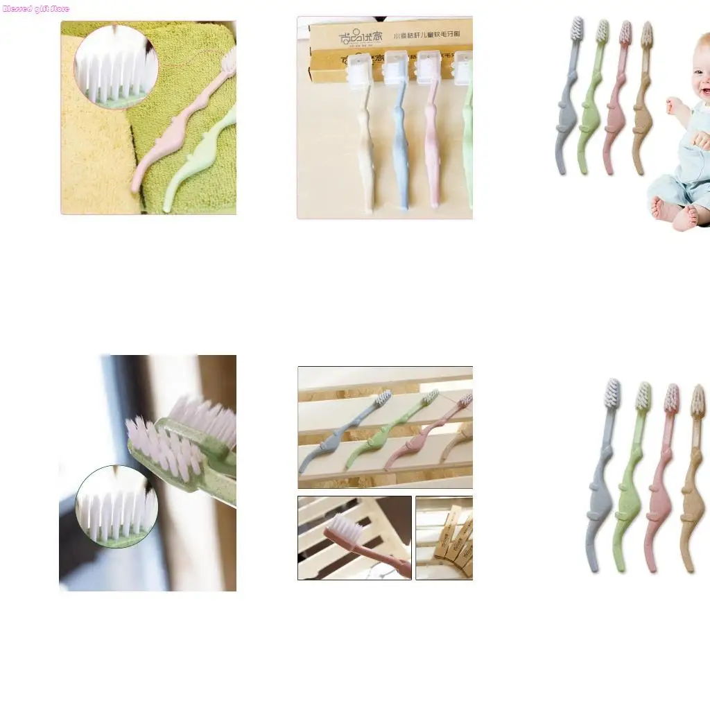 D0JC Baby Toothbrush Natural Wheat Straw Cartoon Toddler Children Newborn Care