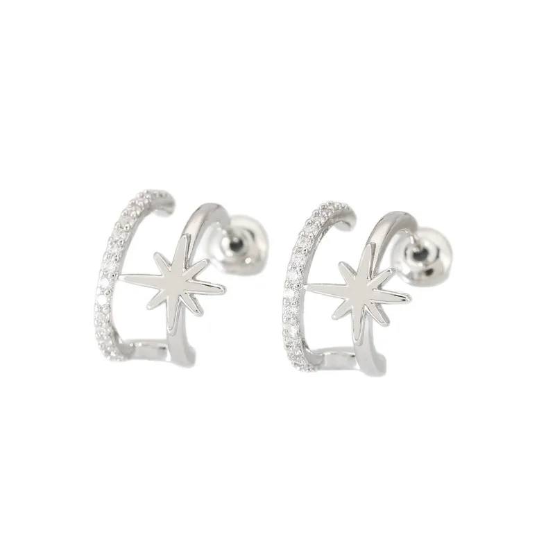 

Eight pointed star set zircon super sparkling earrings Korean version goddess high-end geometric earrings