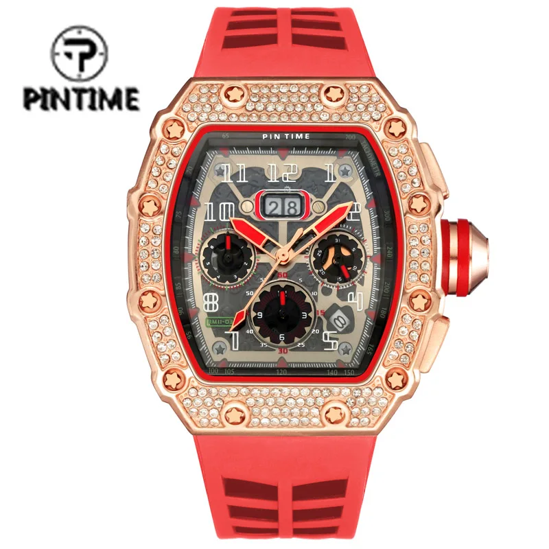 

PINTIME Luxury Watches for Men Fashion Silicone Strap Military Waterproof Sport Chronograph Quartz WristWatch Clock With Date