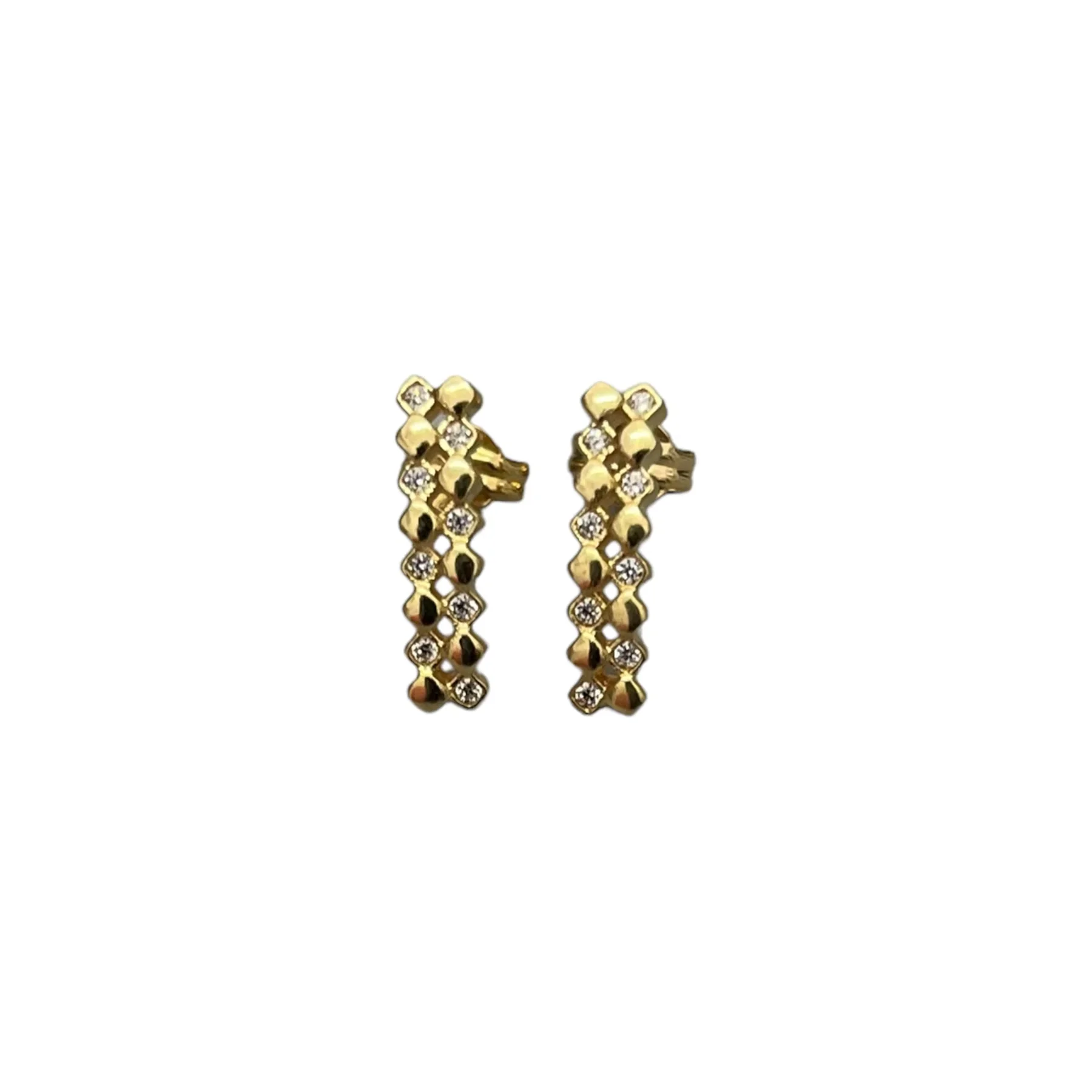 Huecos Raf Base Price for 9K Trendy Yellow Gold Earrings With a Geometric Beaded Design and Clear Stones for Women