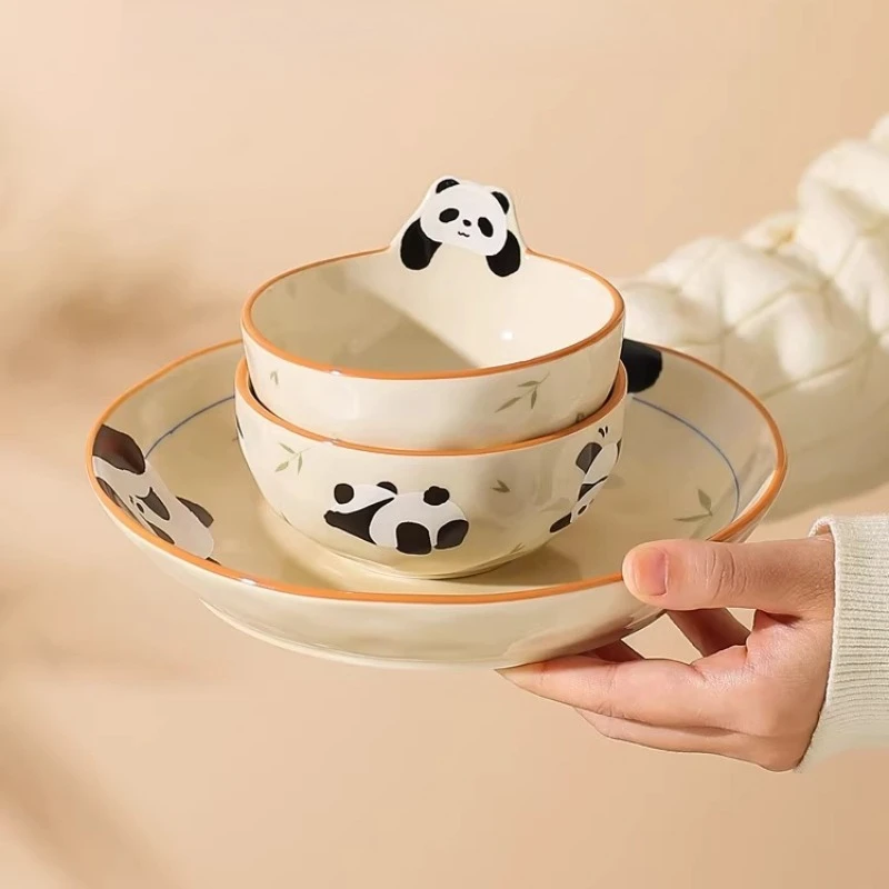 LMM household high-value tableware cute rice bowl ceramic noodle bowl plate