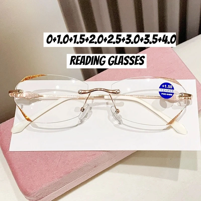 Unisex Luxus Diamant Lesebrille Männer Frauen Stilvolle Weit Sicht Brillen Trendy Randlose Hyperopie Brillen