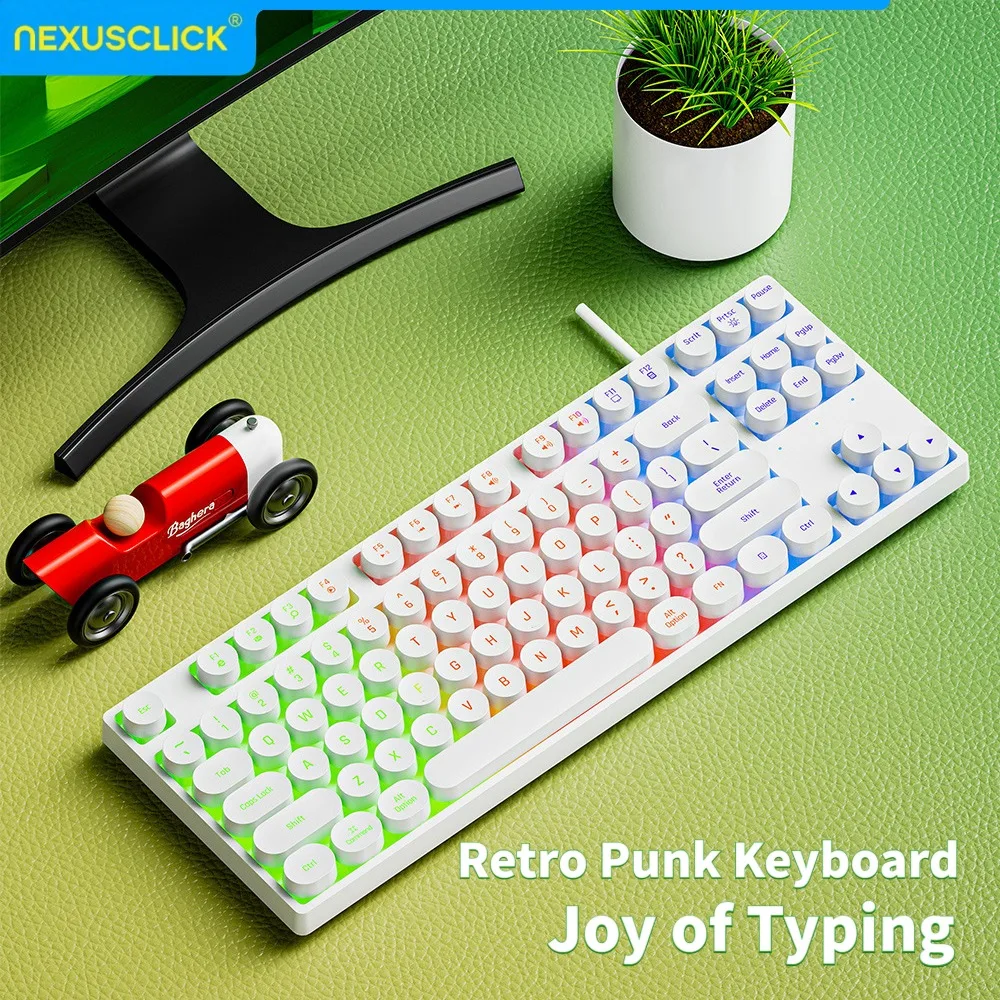 NexusClick Mechanical Feel Wired Gaming Keyboard,Laptop Desktops PC Office Gamer Accessories 87 Round Keycaps With RGB Backlight